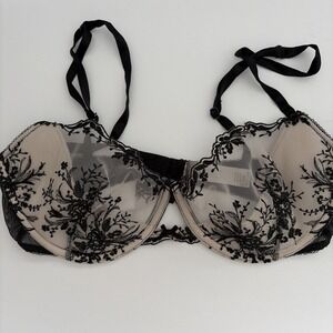 Victoria's Secret 34D Black‎ Embroidered Mesh Unlined Underwire Bra Sheer